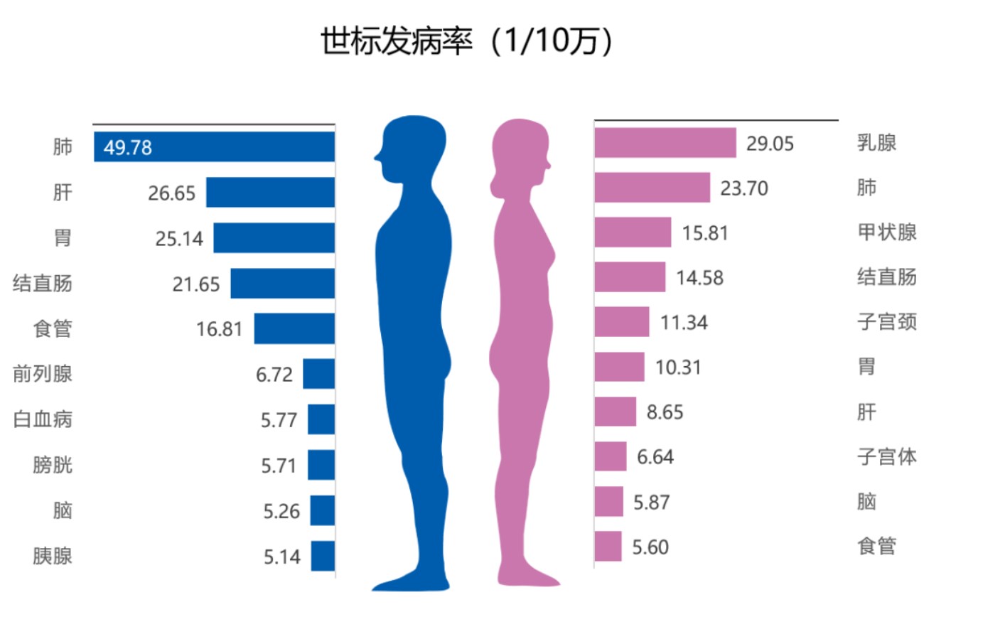 2016年中国癌症在性别中的差异